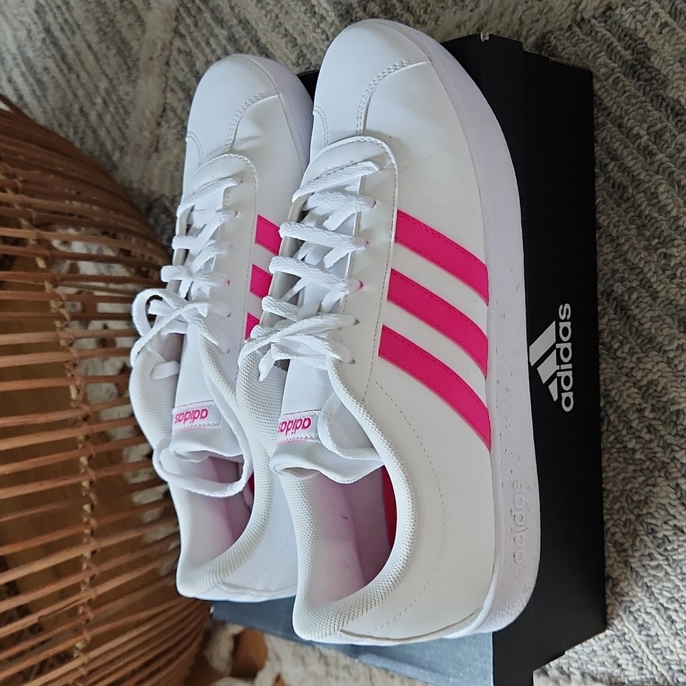 White/ Hot Pink VL Court Adidas Youth size 6